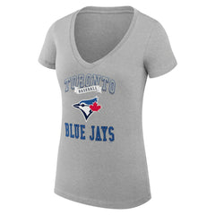 Toronto Blue Jays G-III 4Her by Carl Banks Women's Super-Slim Fit Lightweight Team Logo Graphic V-Neck T-Shirt - Heather Gray - MLB Discount