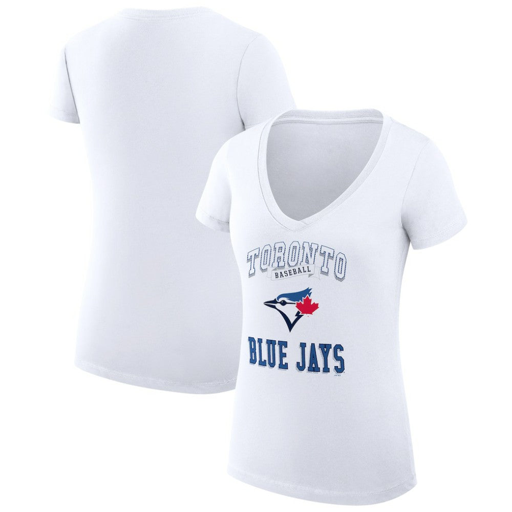Toronto Blue Jays G-III 4Her by Carl Banks Women's Super-Slim Fit Lightweight Team Logo Graphic V-Neck T-Shirt - White - MLB Lifestyle