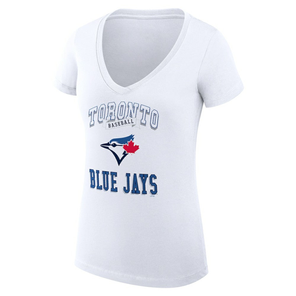 Toronto Blue Jays G-III 4Her by Carl Banks Women's Super-Slim Fit Lightweight Team Logo Graphic V-Neck T-Shirt - White - MLB Lifestyle