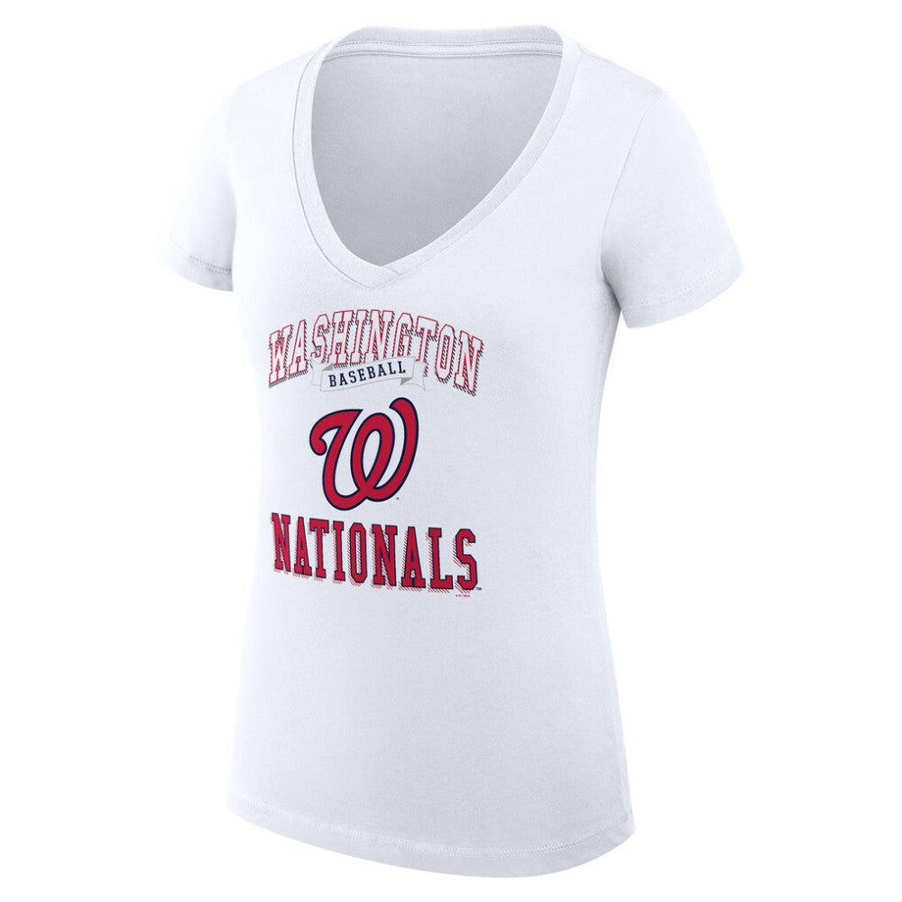 Washington Nationals G-III 4Her by Carl Banks Women's Super-Slim Fit Lightweight Team Logo Graphic V-Neck T-Shirt - White - MLB Sale