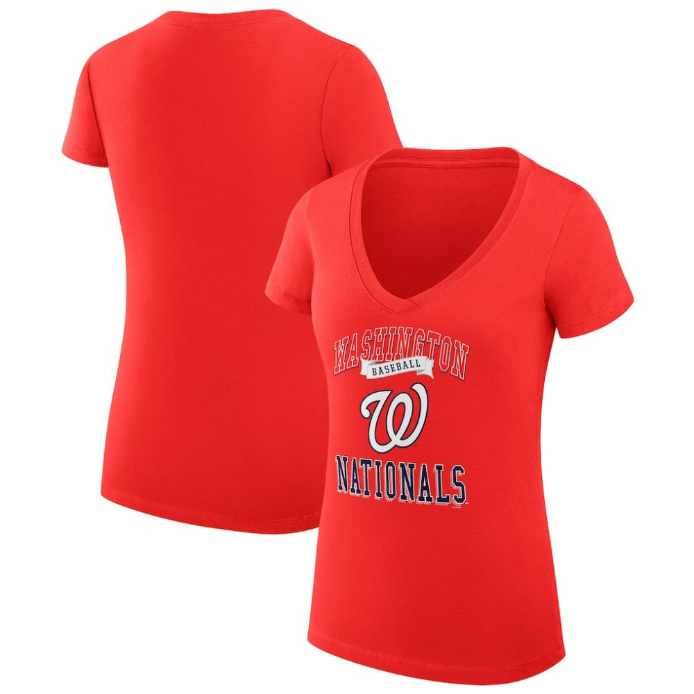 Washington Nationals G-III 4Her by Carl Banks Women's Super-Slim Fit Lightweight Team Logo Graphic V-Neck T-Shirt - Red - MLB Discount