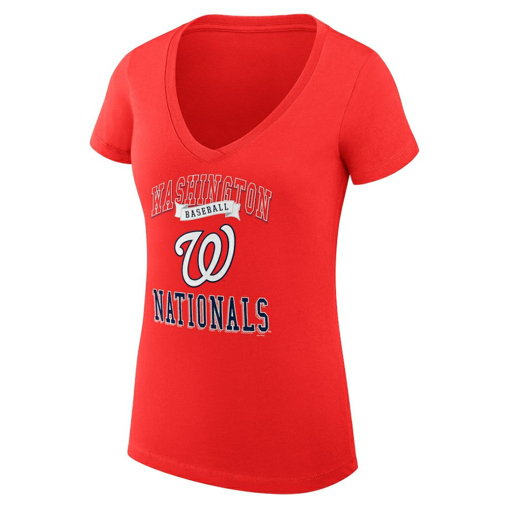 Washington Nationals G-III 4Her by Carl Banks Women's Super-Slim Fit Lightweight Team Logo Graphic V-Neck T-Shirt - Red - MLB Discount