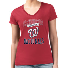 Washington Nationals G-III 4Her by Carl Banks Women's Super-Slim Fit Lightweight Team Logo Graphic V-Neck T-Shirt - Red - MLB Discount