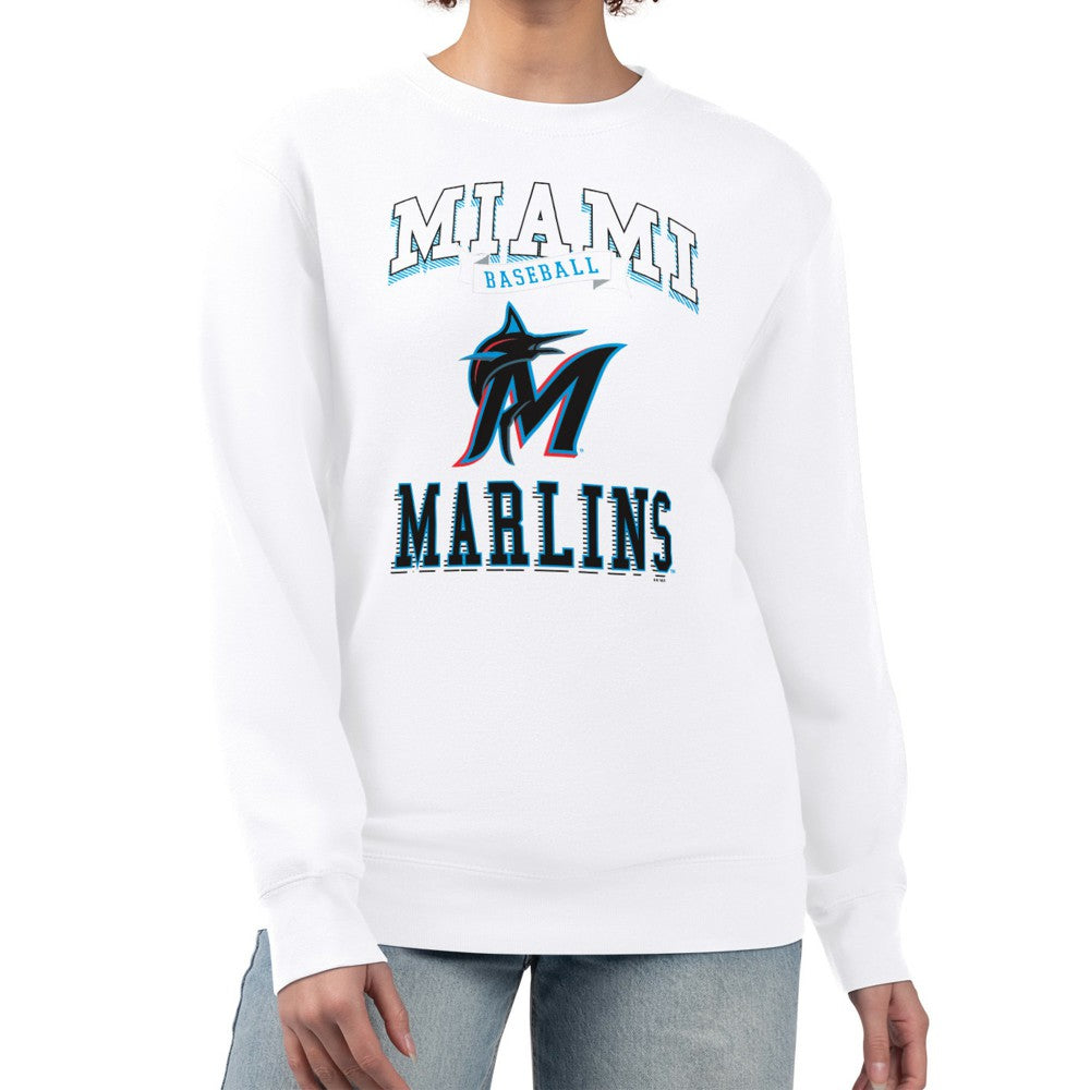 Miami Marlins G-III 4Her by Carl Banks Women's Team Logo Graphic Tri-Blend Fleece Pullover Sweatshirt - White - MLB Lifestyle