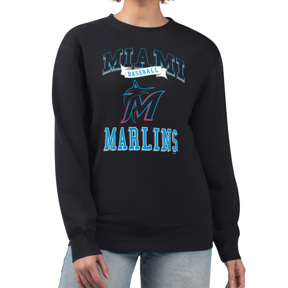 Miami Marlins G-III 4Her by Carl Banks Women's Team Logo Graphic Tri-Blend Fleece Pullover Sweatshirt - Black - MLB Lifestyle