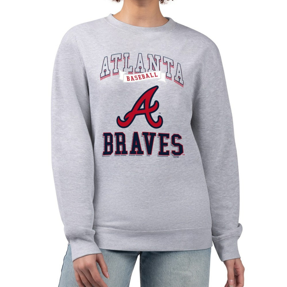 Atlanta Braves G-III 4Her by Carl Banks Women's Team Logo Graphic Tri-Blend Fleece Pullover Sweatshirt - Heather Gray - MLB Lifestyle