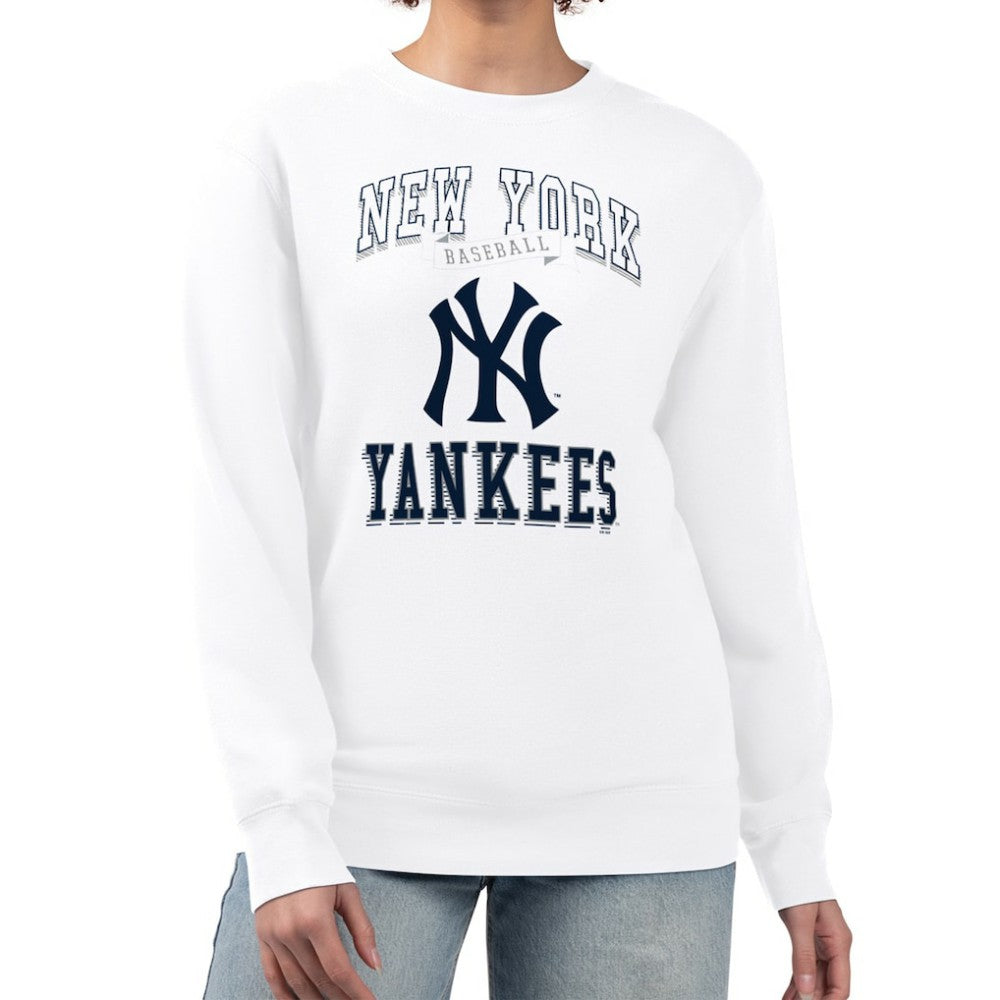 New York Yankees G-III 4Her by Carl Banks Women's Team Logo Graphic Tri-Blend Fleece Pullover Sweatshirt - White - MLB on Sale