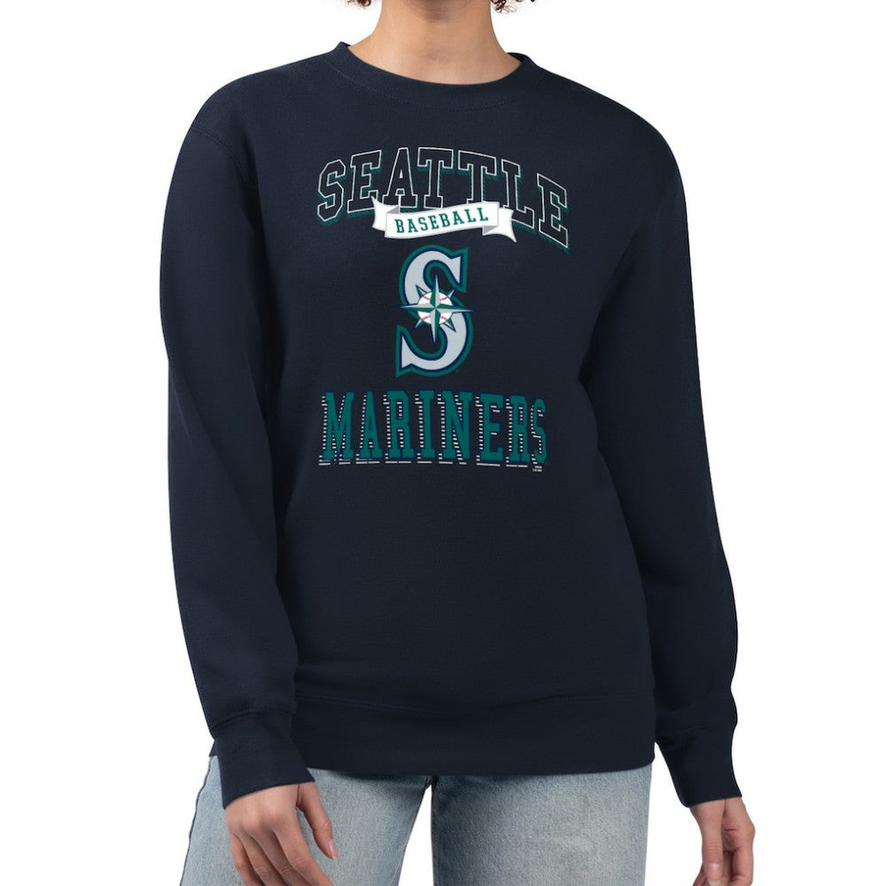 Seattle Mariners G-III 4Her by Carl Banks Women's Team Logo Graphic Tri-Blend Fleece Pullover Sweatshirt - Navy - MLB on Sale