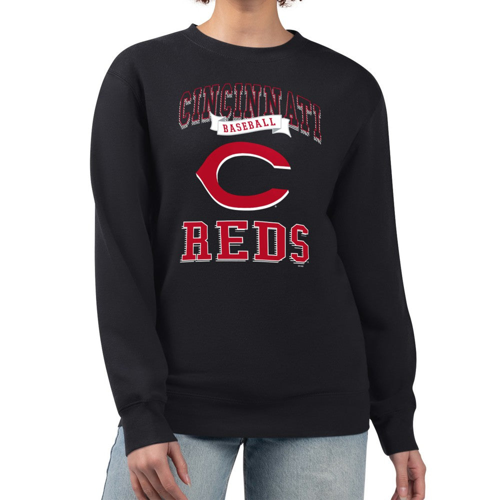 Cincinnati Reds G-III 4Her by Carl Banks Women's Team Logo Graphic Tri-Blend Fleece Pullover Sweatshirt - Black - MLB Lifestyle