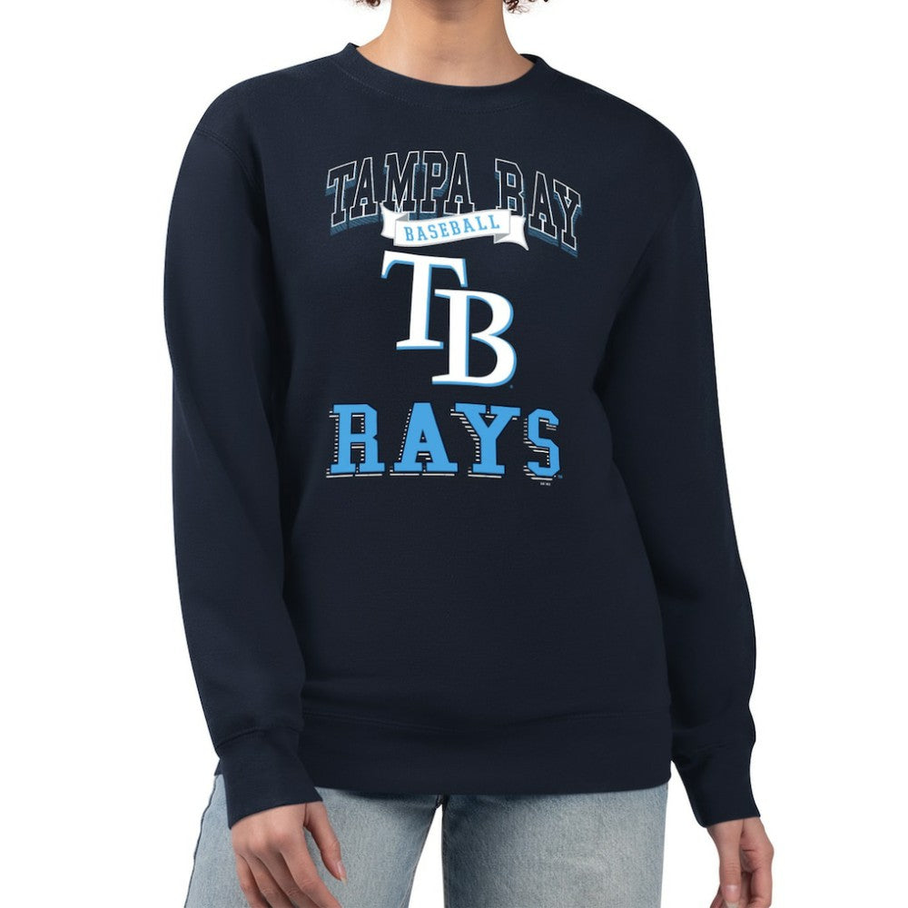 Tampa Bay Rays G-III 4Her by Carl Banks Women's Team Logo Graphic Tri-Blend Fleece Pullover Sweatshirt - Navy - MLB on Sale