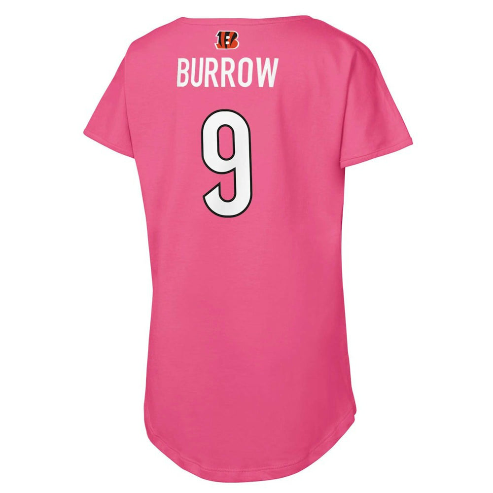 Joe Burrow Cincinnati Bengals Girls Youth Player Name & Number T-Shirt Pink