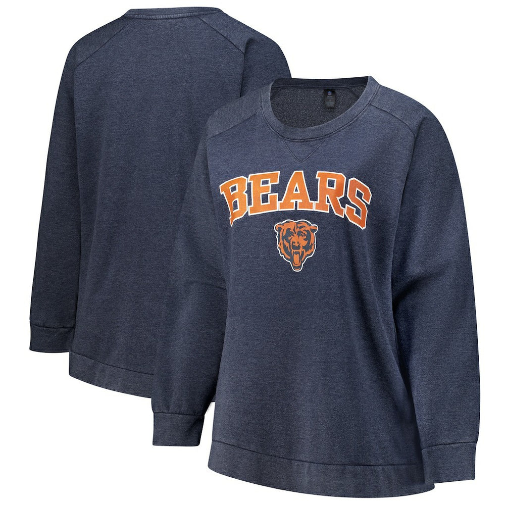 Chicago Bears Profile Women's Plus Size Acid Wash Raglan Sweatshirt Navy