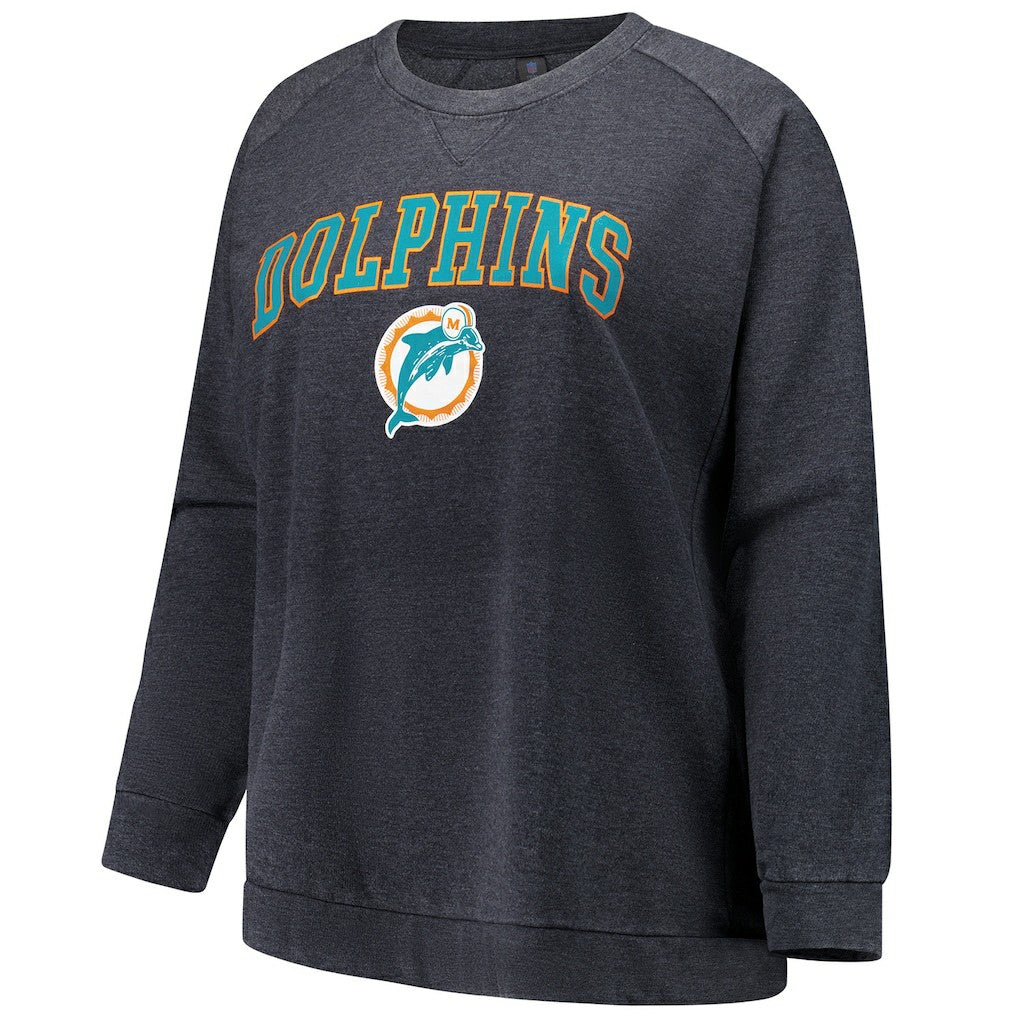 Miami Dolphins Profile Women's Plus Size Acid Wash Raglan Sweatshirt Charcoal