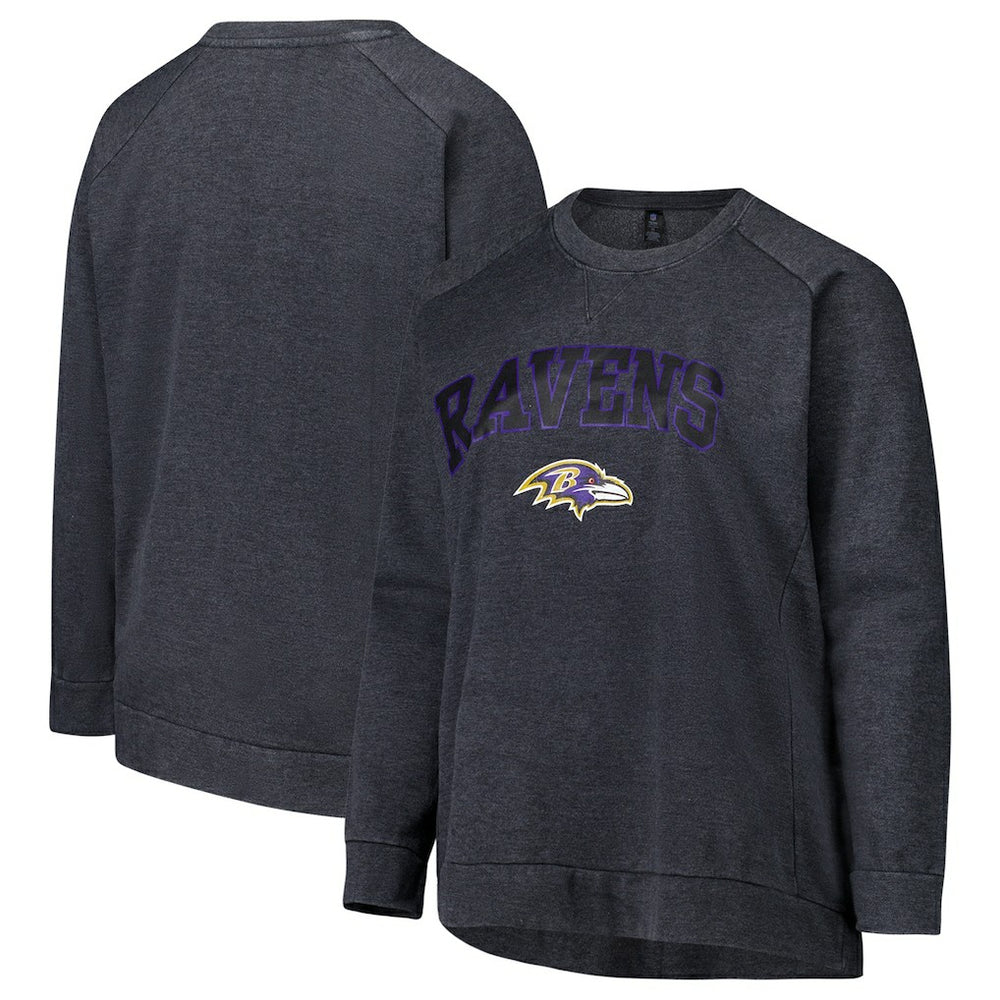 Baltimore Ravens Profile Women's Plus Size Acid Wash Raglan Sweatshirt Charcoal