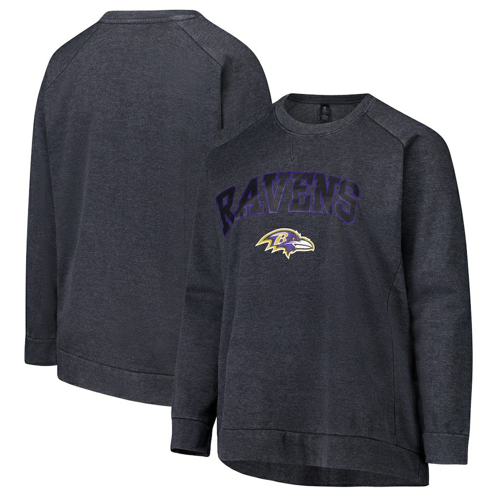 Baltimore Ravens Profile Women's Plus Size Acid Wash Raglan Sweatshirt Charcoal