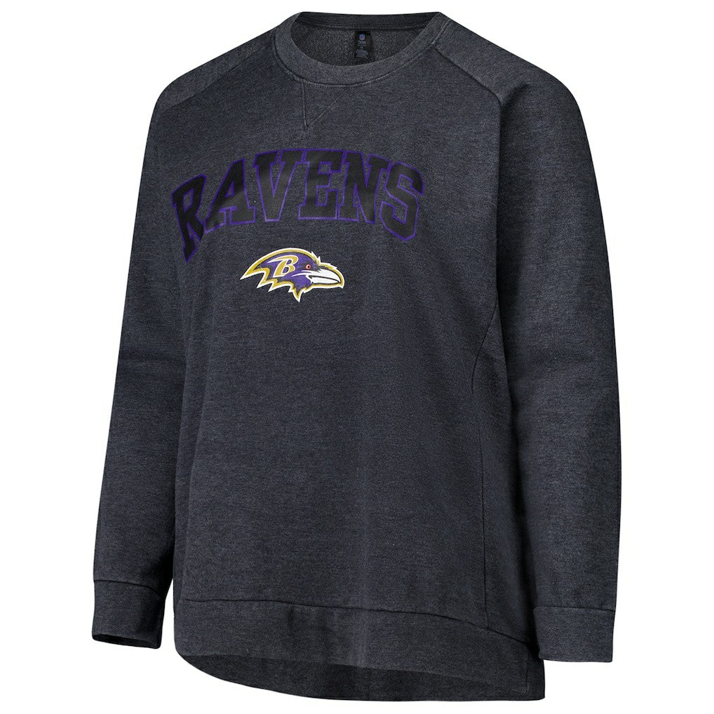 Baltimore Ravens Profile Women's Plus Size Acid Wash Raglan Sweatshirt Charcoal