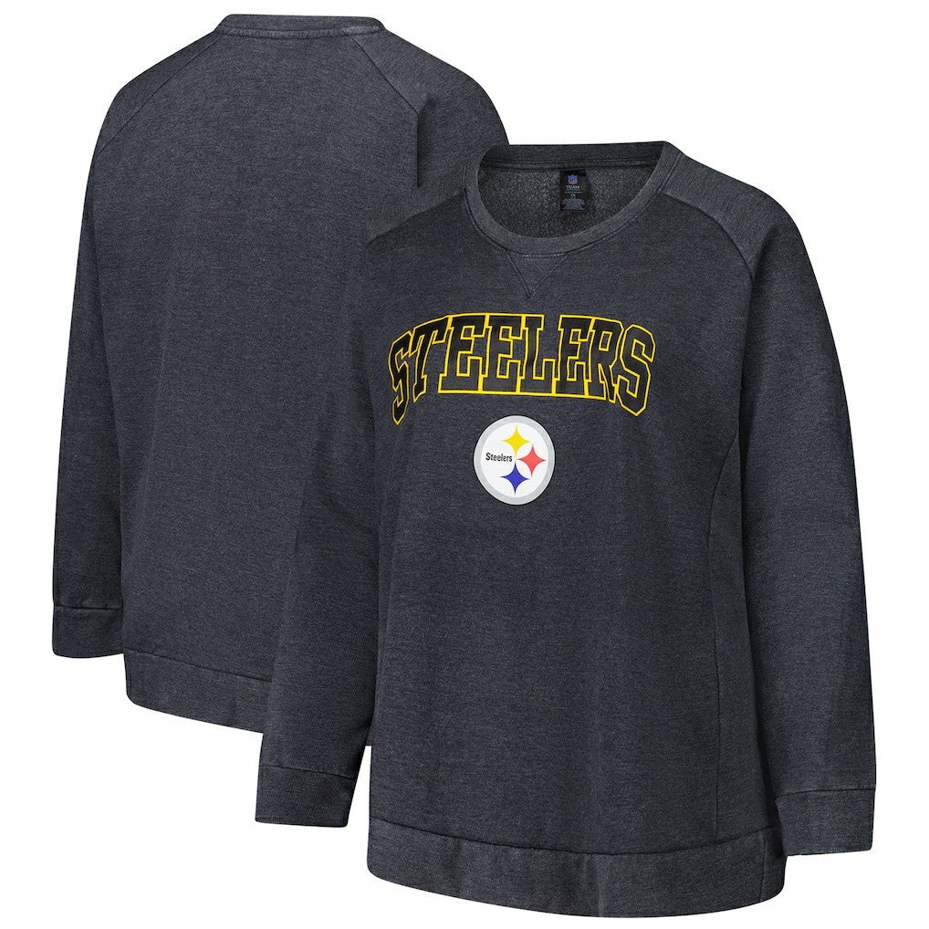 Pittsburgh Steelers Profile Women's Plus Size Acid Wash Raglan Sweatshirt Charcoal