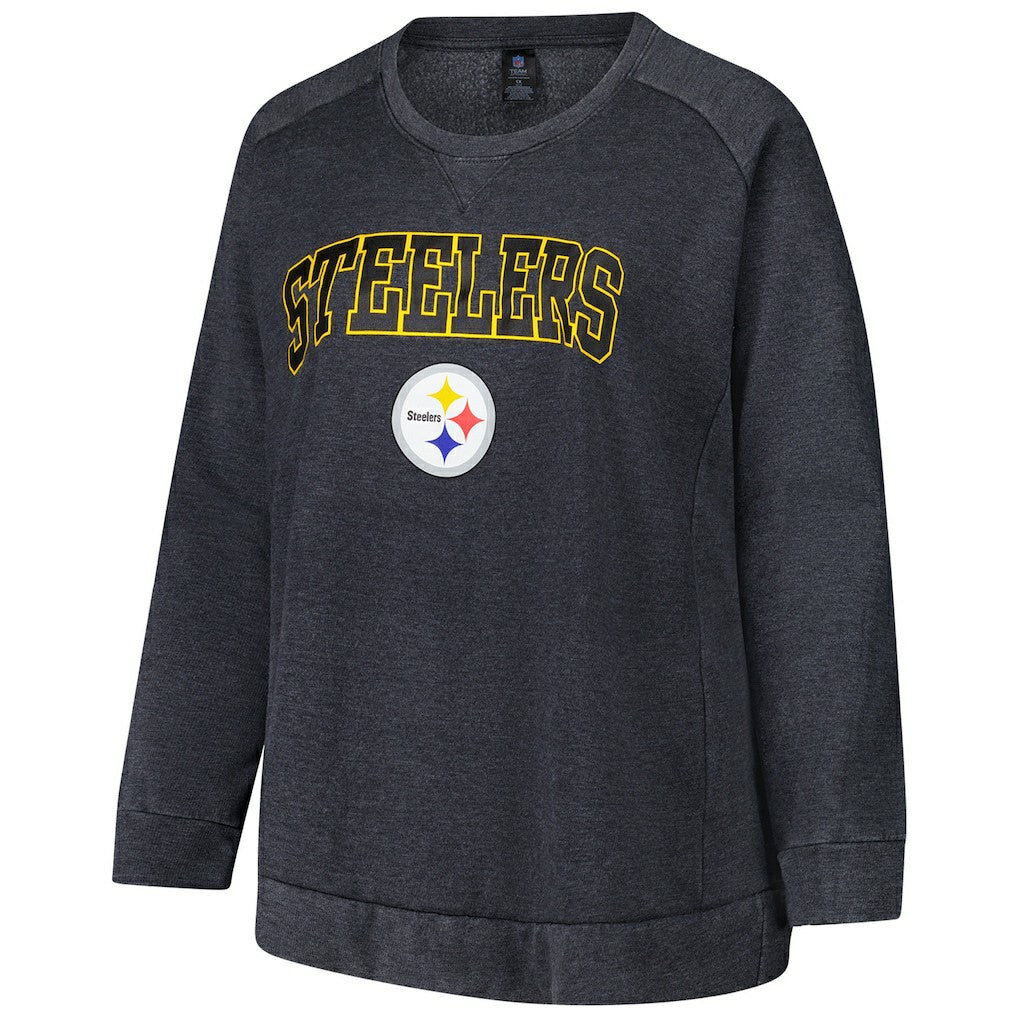 Pittsburgh Steelers Profile Women's Plus Size Acid Wash Raglan Sweatshirt Charcoal