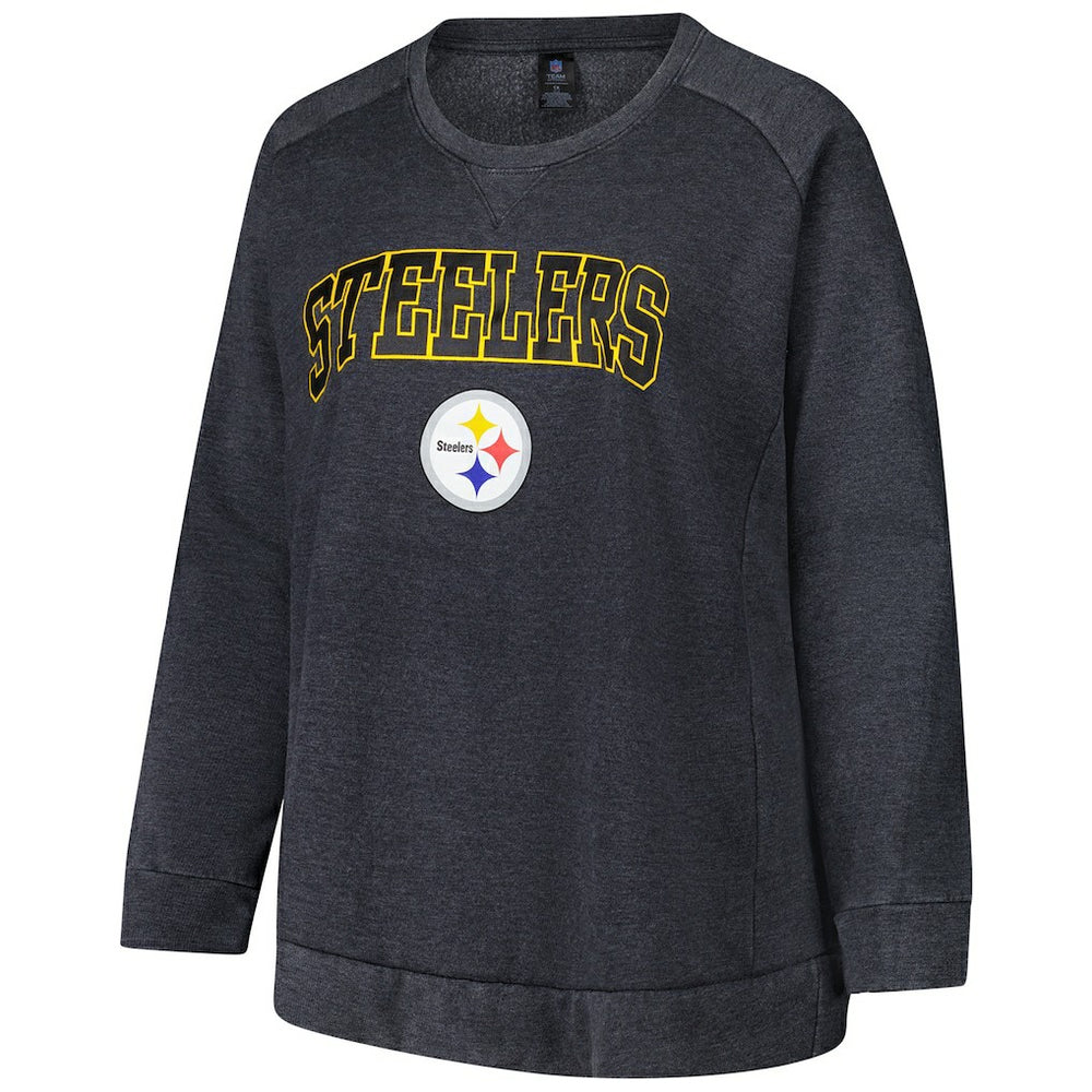 Pittsburgh Steelers Profile Women's Plus Size Acid Wash Raglan Sweatshirt Charcoal