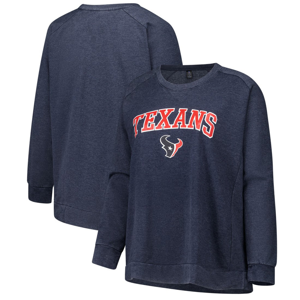 Houston Texans Profile Women's Plus Size Acid Wash Raglan Sweatshirt Navy