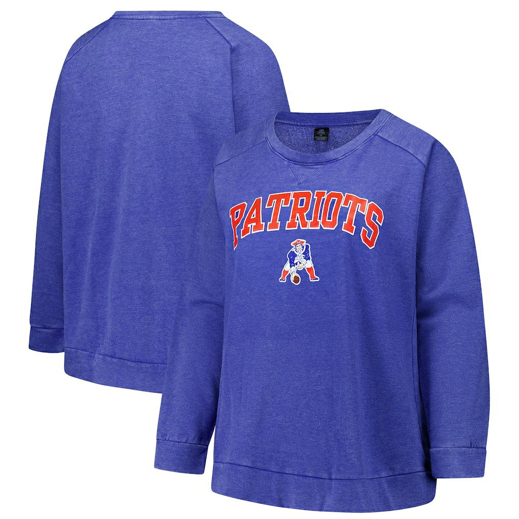 New England Patriots Profile Women's Plus Size Acid Wash Raglan Sweatshirt Royal