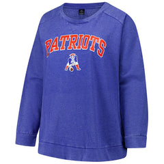 New England Patriots Profile Women's Plus Size Acid Wash Raglan Sweatshirt Royal