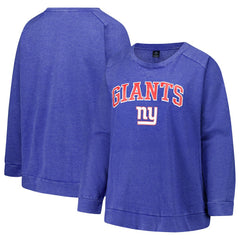 New York Giants Profile Women's Plus Size Acid Wash Raglan Sweatshirt Royal