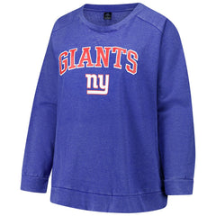 New York Giants Profile Women's Plus Size Acid Wash Raglan Sweatshirt Royal