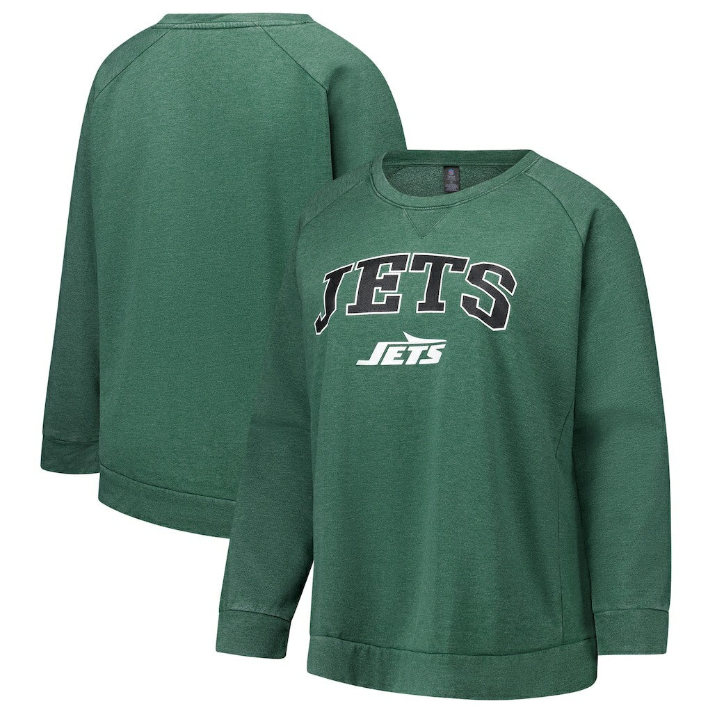 New York Jets Profile Women's Plus Size Acid Wash Raglan Sweatshirt Heather Green