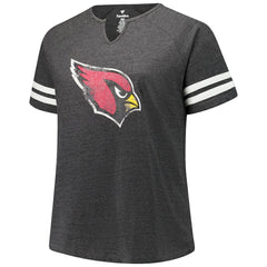Fanatics Arizona Cardinals Women's Plus Size Logo Striped Raglan Notch Neck T-Shirt Charcoal