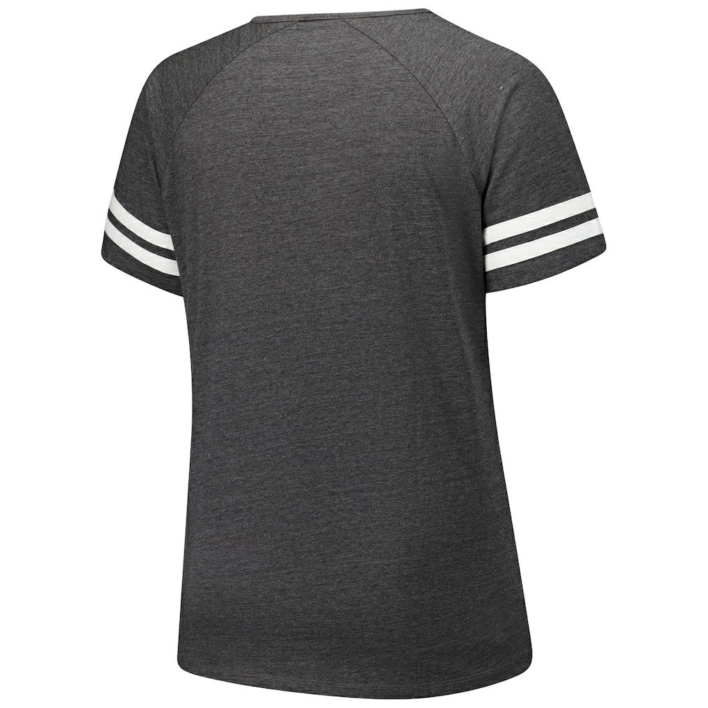 Fanatics Arizona Cardinals Women's Plus Size Logo Striped Raglan Notch Neck T-Shirt Charcoal