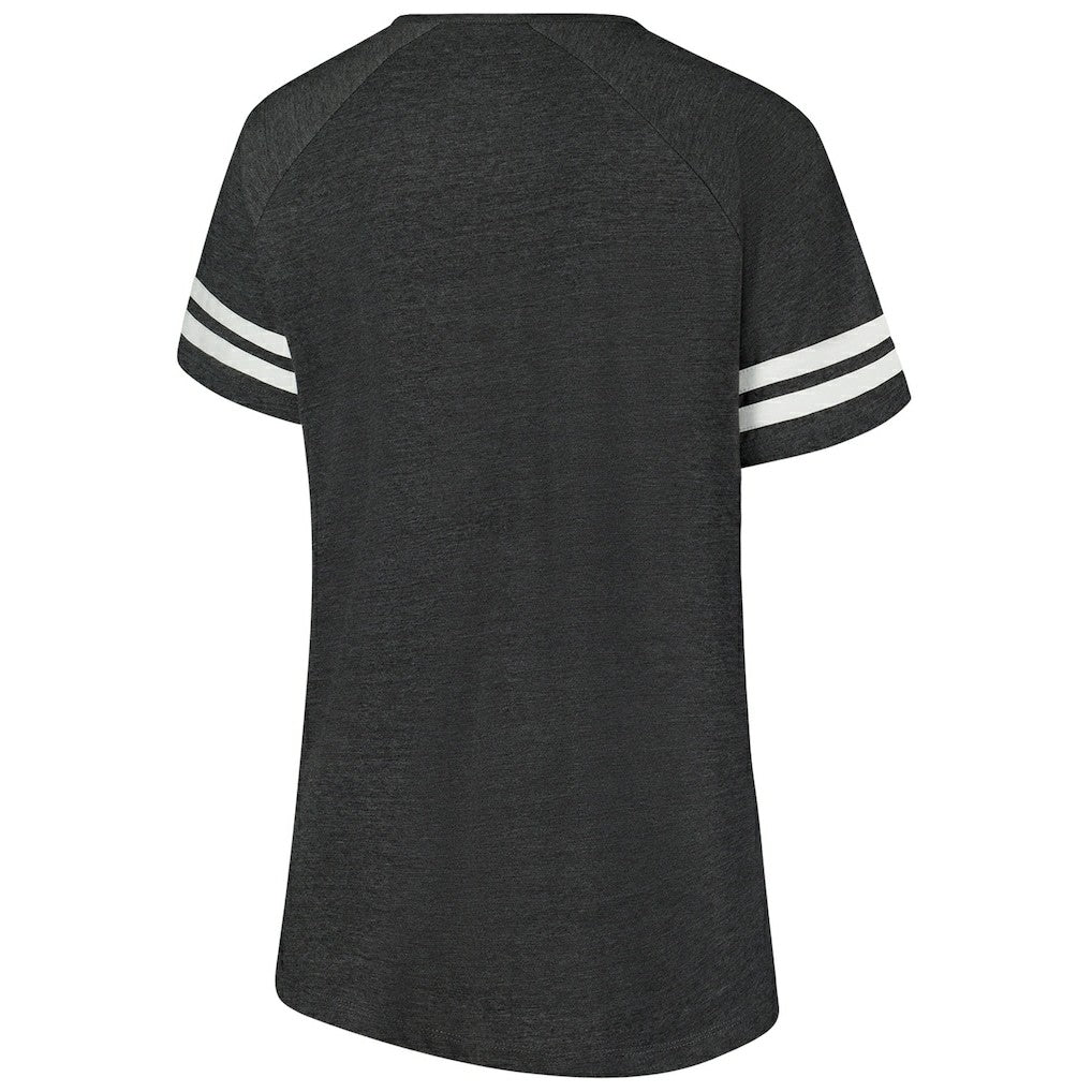 Fanatics Cleveland Browns Women's Plus Size Logo Striped Raglan Notch Neck T-Shirt Charcoal