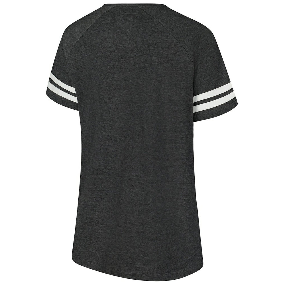 Fanatics Cleveland Browns Women's Plus Size Logo Striped Raglan Notch Neck T-Shirt Charcoal