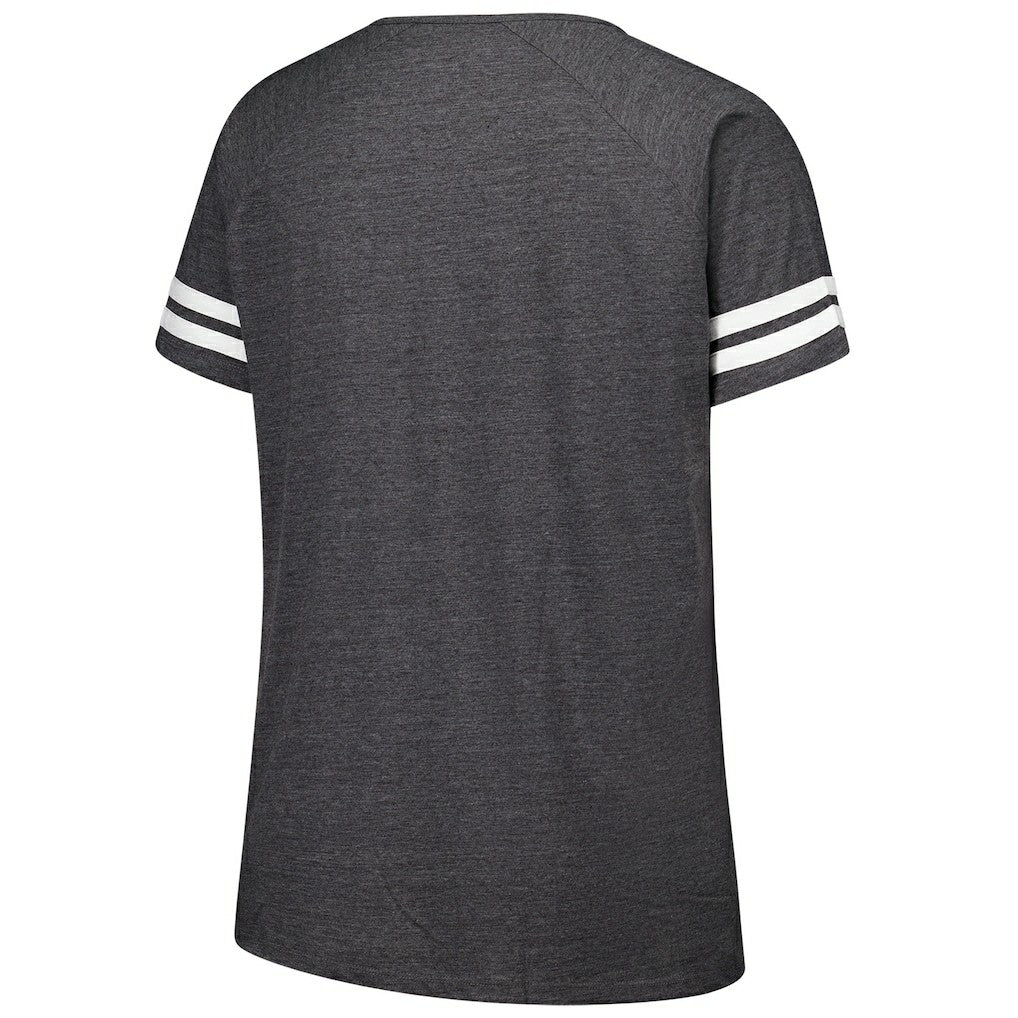 Fanatics New York Jets Women's Plus Size Logo Striped Raglan Notch Neck T-Shirt Charcoal
