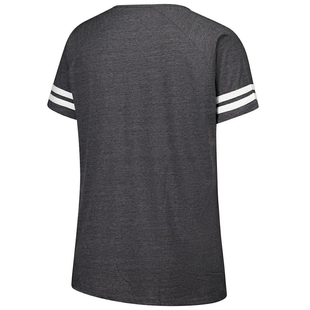 Fanatics New York Jets Women's Plus Size Logo Striped Raglan Notch Neck T-Shirt Charcoal