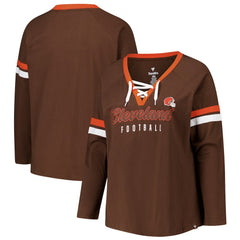 Fanatics Cleveland Browns Women's Plus Size Won & Done Lace-Up V-Neck Long Sleeve T-Shirt Brown