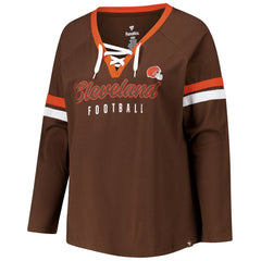 Fanatics Cleveland Browns Women's Plus Size Won & Done Lace-Up V-Neck Long Sleeve T-Shirt Brown