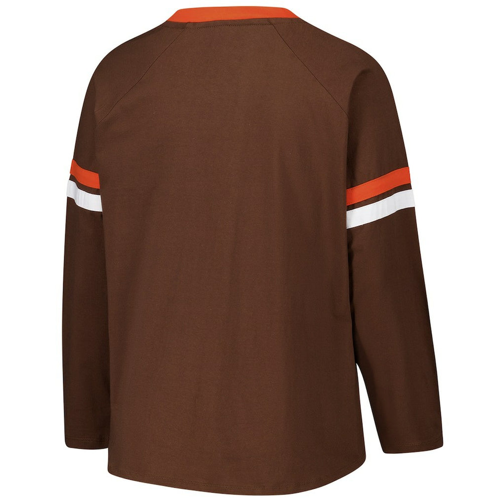 Fanatics Cleveland Browns Women's Plus Size Won & Done Lace-Up V-Neck Long Sleeve T-Shirt Brown