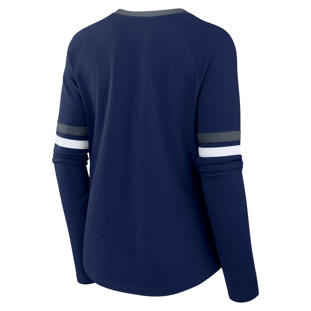 Fanatics Dallas Cowboys Women's Plus Size Won & Done Lace-Up V-Neck Long Sleeve T-Shirt Navy
