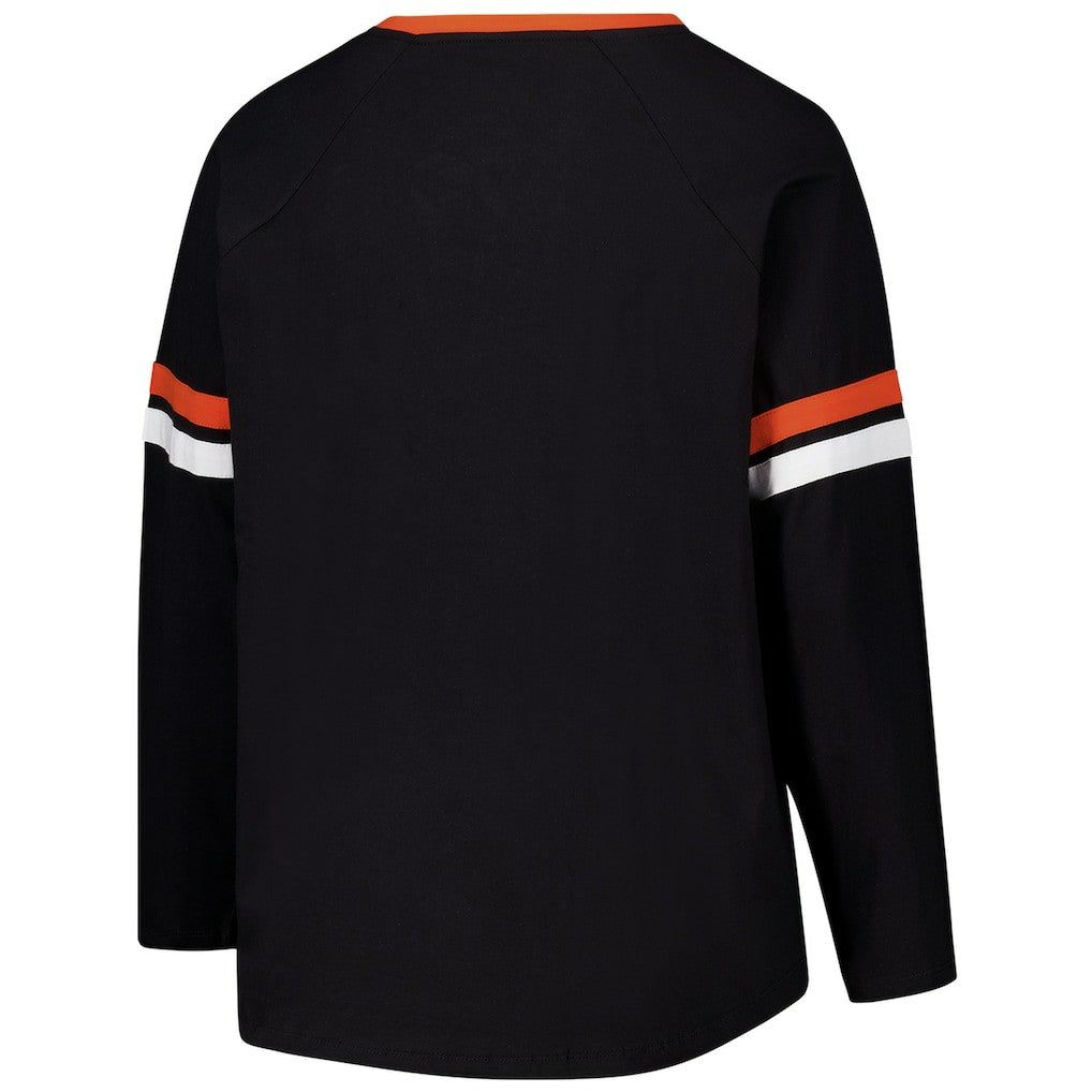 Fanatics Cincinnati Bengals Women's Plus Size Won & Done Lace-Up V-Neck Long Sleeve T-Shirt Black
