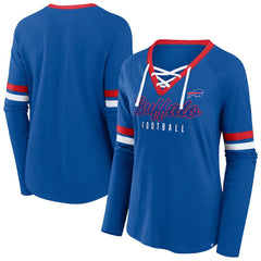 Fanatics Buffalo Bills Women's Plus Size Won & Done Lace-Up V-Neck Long Sleeve T-Shirt Royal