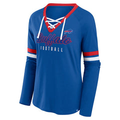 Fanatics Buffalo Bills Women's Plus Size Won & Done Lace-Up V-Neck Long Sleeve T-Shirt Royal