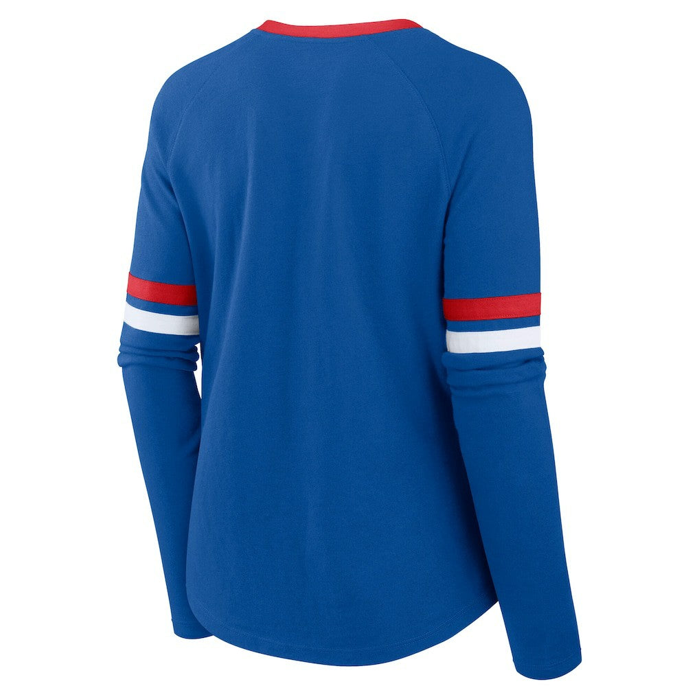 Fanatics Buffalo Bills Women's Plus Size Won & Done Lace-Up V-Neck Long Sleeve T-Shirt Royal