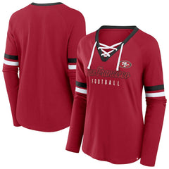 Fanatics San Francisco 49ers Women's Plus Size Won & Done Lace-Up V-Neck Long Sleeve T-Shirt Scarlet