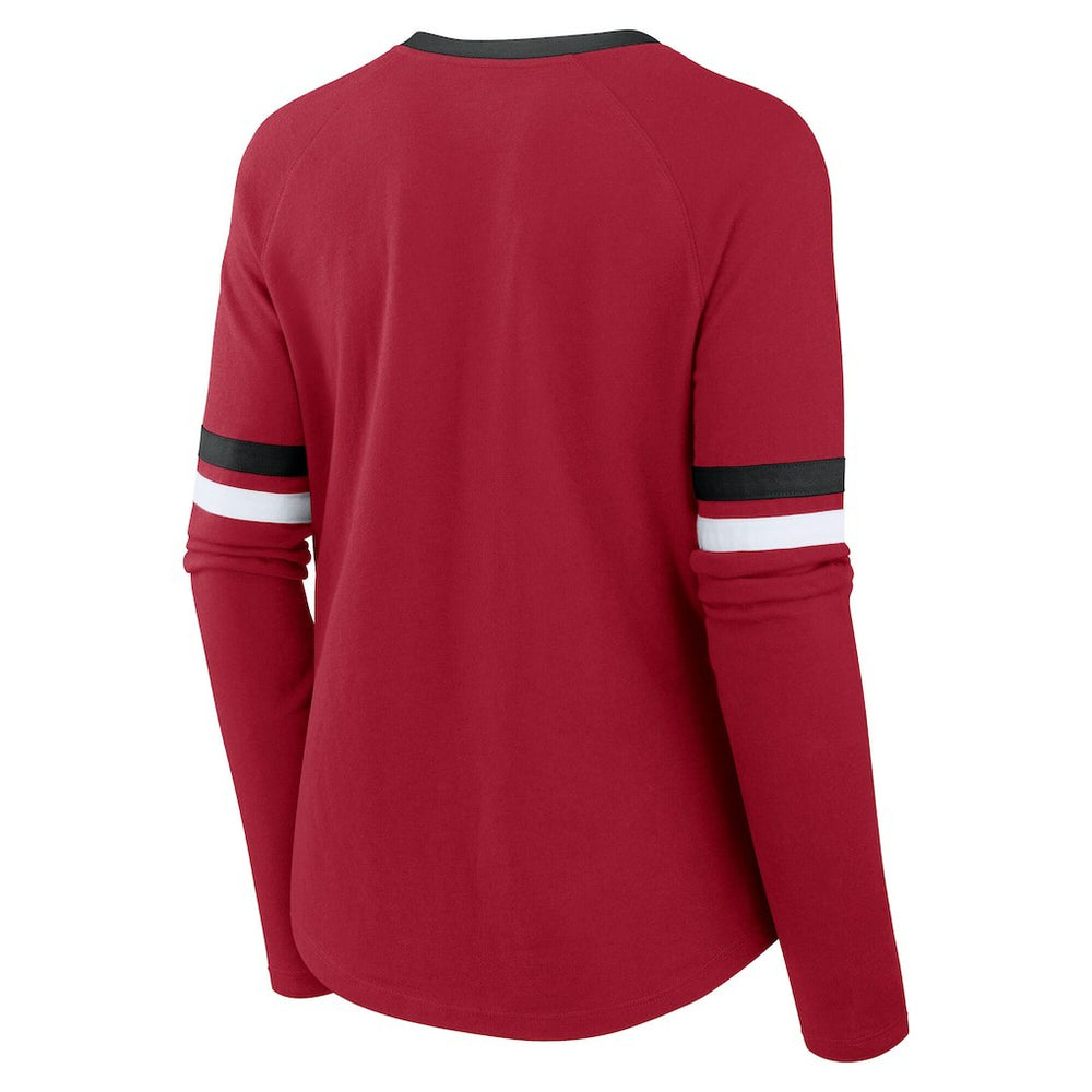 Fanatics San Francisco 49ers Women's Plus Size Won & Done Lace-Up V-Neck Long Sleeve T-Shirt Scarlet