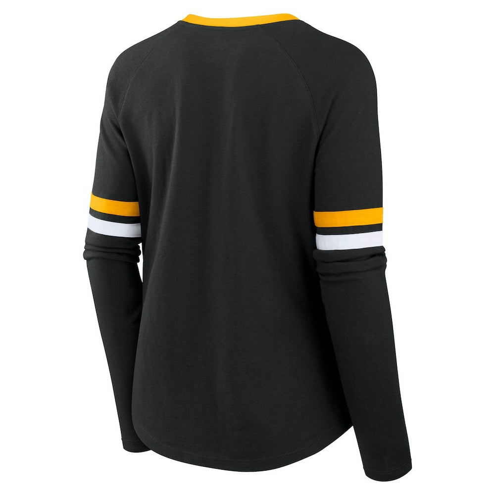 Fanatics Pittsburgh Steelers Women's Plus Size Won & Done Lace-Up V-Neck Long Sleeve T-Shirt Black