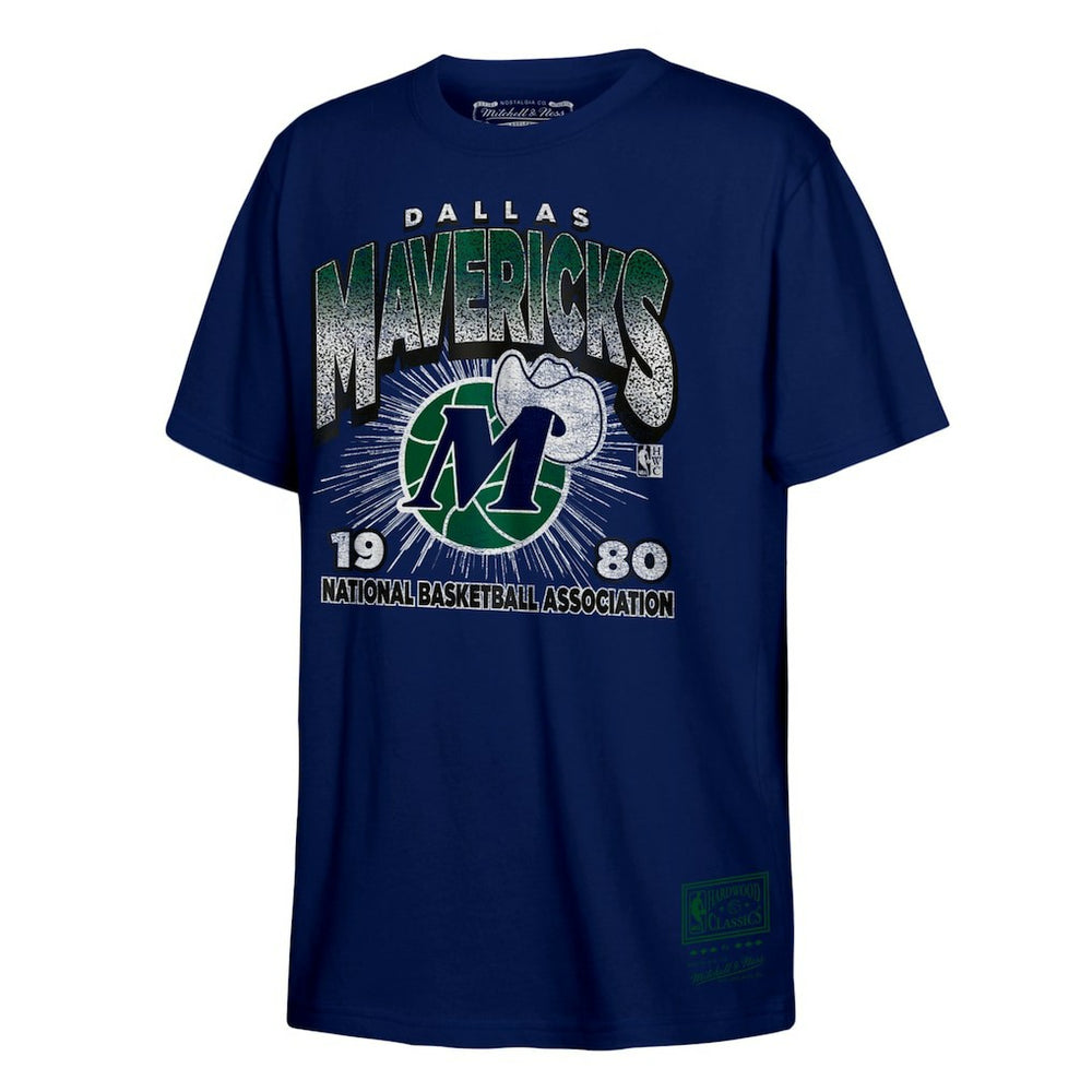 Dallas Mavericks Hardwood Classics Vintage Hoopster T-Shirt for sale Navy | Mitchell & Ness
