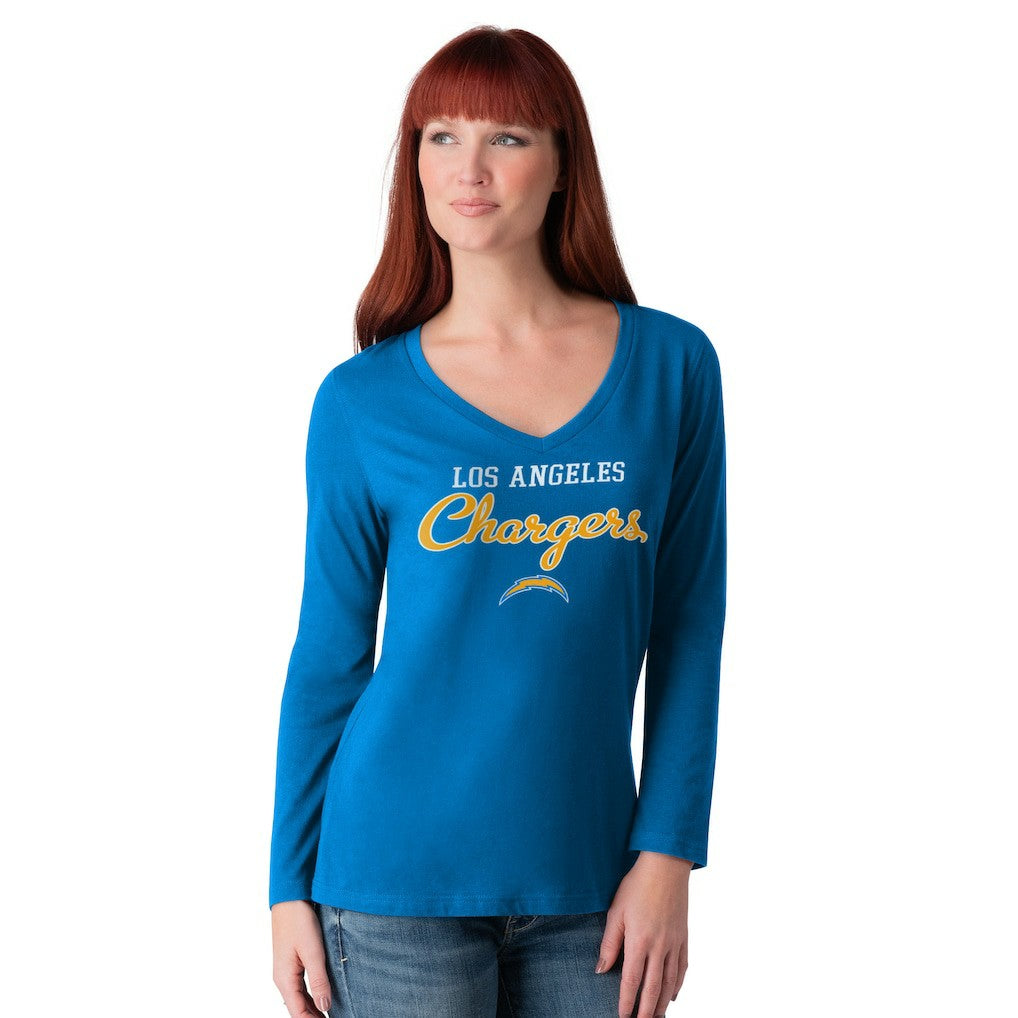 Los Angeles Chargers G-III 4Her by Carl Banks Women's Post Season Long Sleeve V-Neck T-Shirt Powder Blue