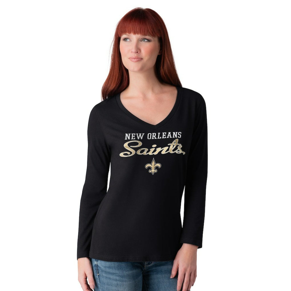 New Orleans Saints G-III 4Her by Carl Banks Women's Post Season Long Sleeve V-Neck T-Shirt Black