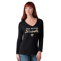 New Orleans Saints G-III 4Her by Carl Banks Women's Post Season Long Sleeve V-Neck T-Shirt Black